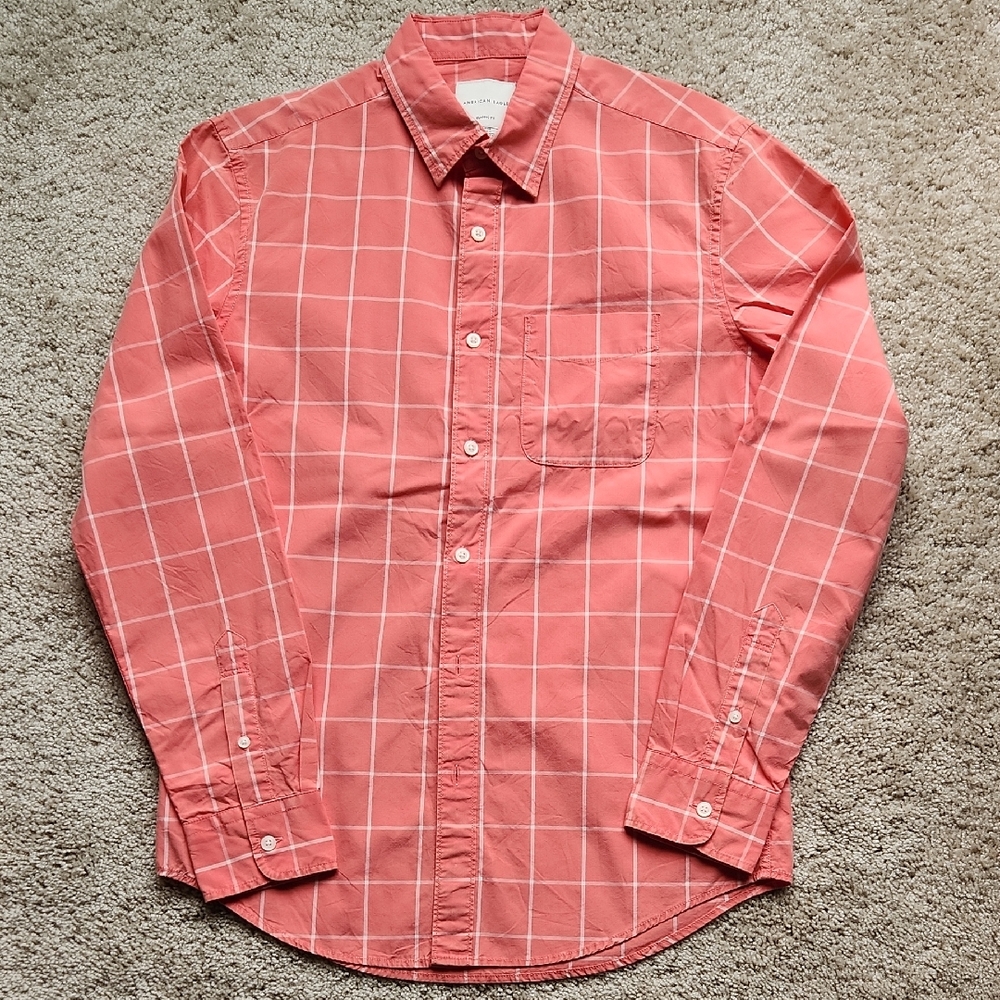 American Eagle Outfitters Coral Plaid Shirt